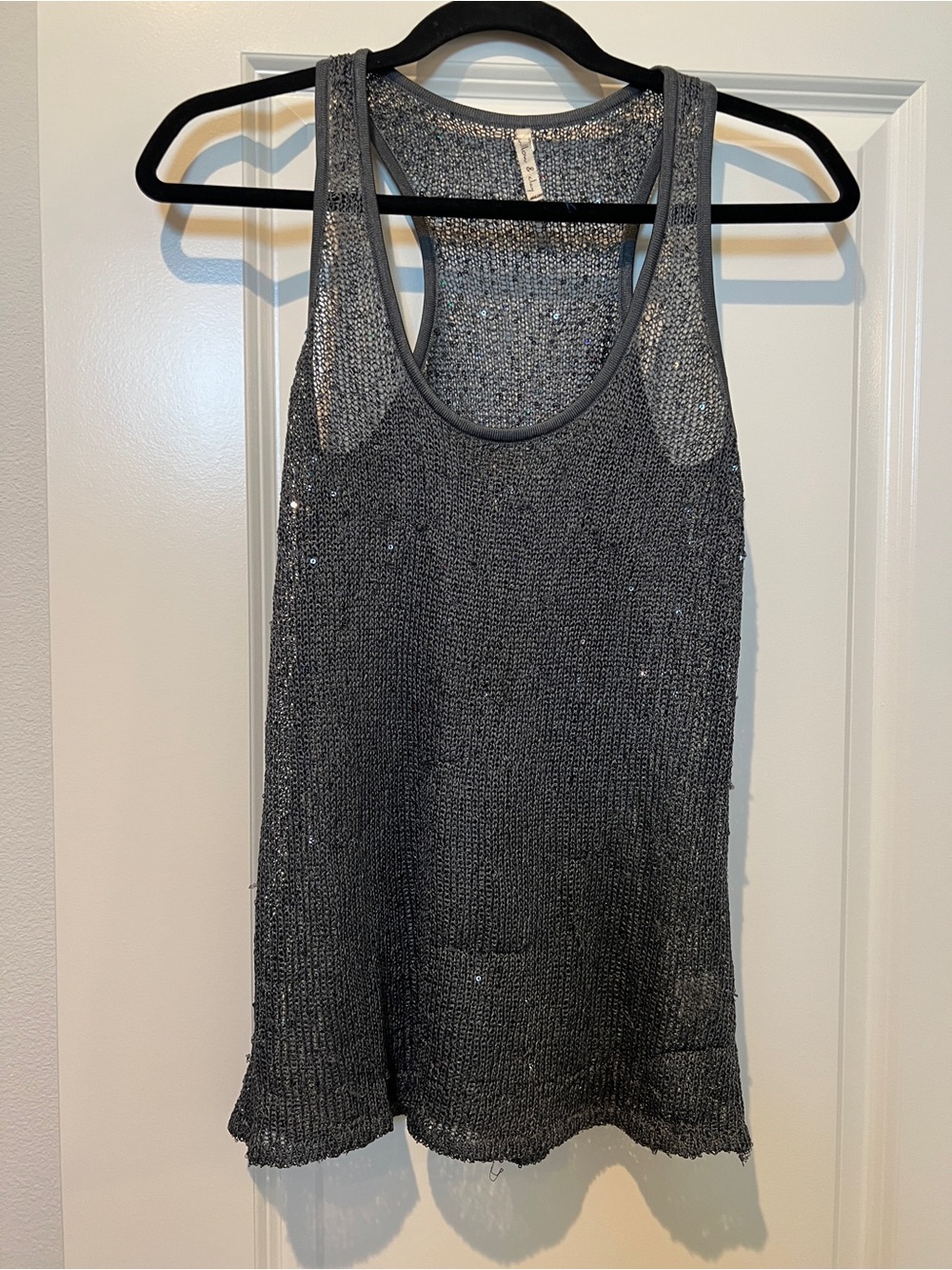 Willow & Clay Black Sequin Tank Top Size Small Sheer Sparkle Party Layering Top